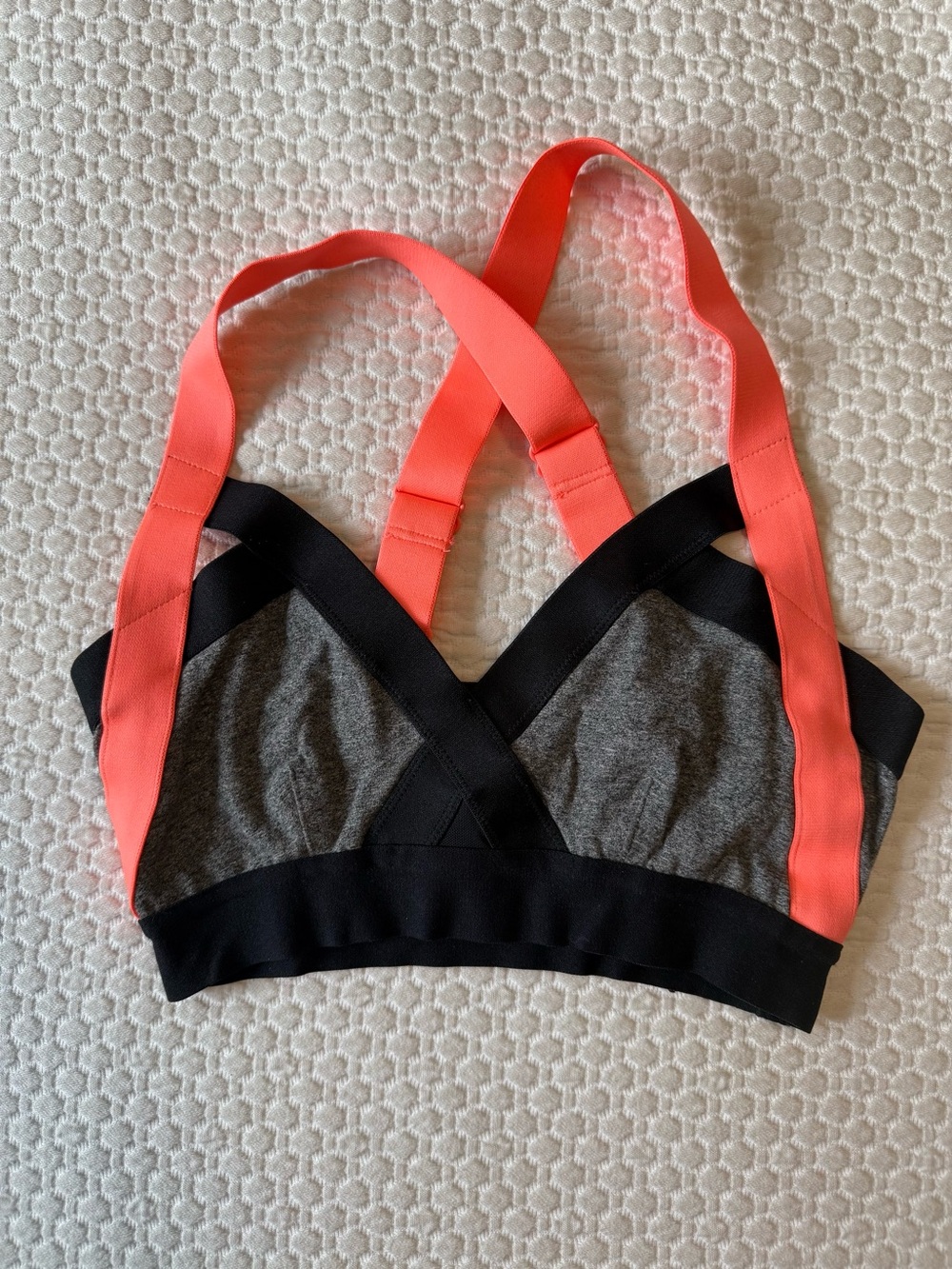 Aritzia Grey Sports Bralette with Coral Cross-Back Straps